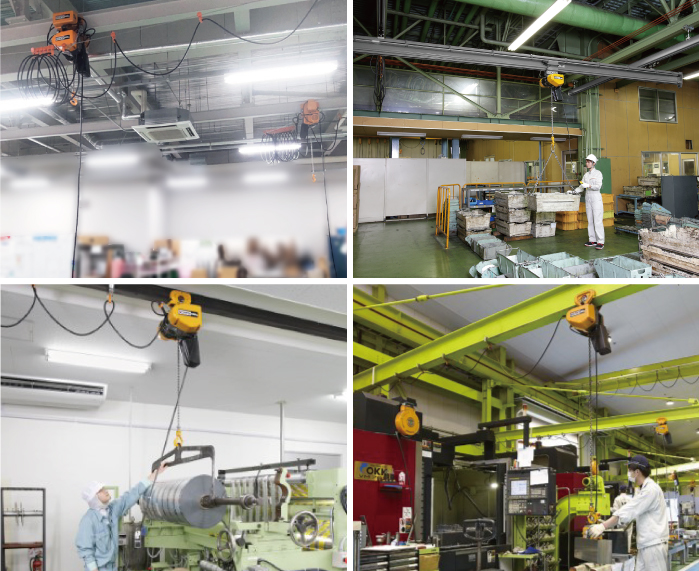 従来の電気チェーンブロック使用例：電源が必要なため倉庫など屋内で活躍