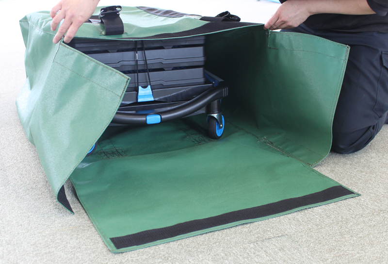 台車の大きさに合わせた袋型の台車梱包カバー
