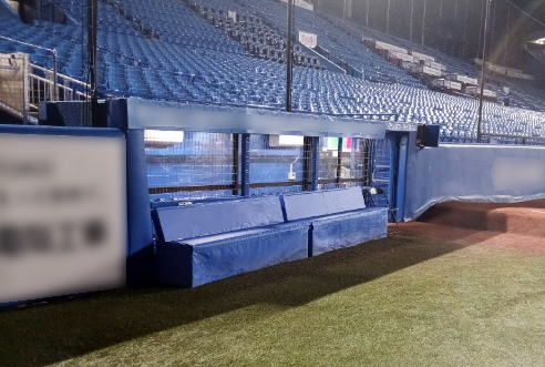 ベンチ用クッション：明治神宮球場のイメージカラーであるブルーの生地を使用