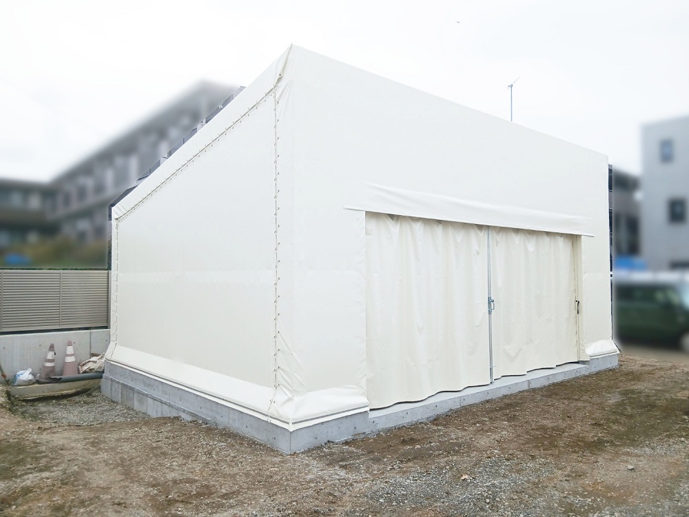テントシート取り付け工事完了：生地がピンと張っておりきれいな仕上がり